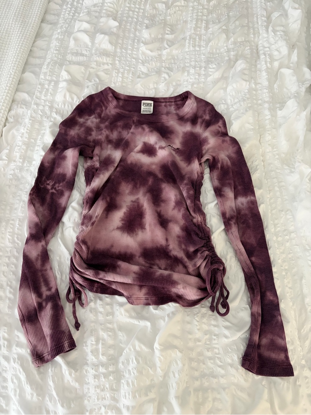 PINK Victoria's Secret Plum Tie-Dye Ruched Long Sleeve Top